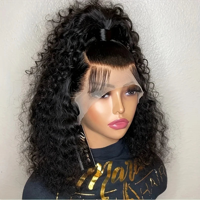 Peluca BOB de onda profunda, cabello humano 13x4 HD, pelucas frontales de encaje rizado, cabello humano prearrancado y Go, BOB Frontal corto y rizado sin pegamento