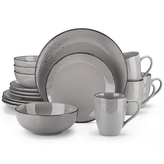 Vajilla de cerámica de gres, conjunto de taza, plato de cena, plato de postre y cuenco de 800 ml, modelo Vancasso VC-NAVIA-2-SLX123, color gris, desde 16, 32 y 48 piezas
