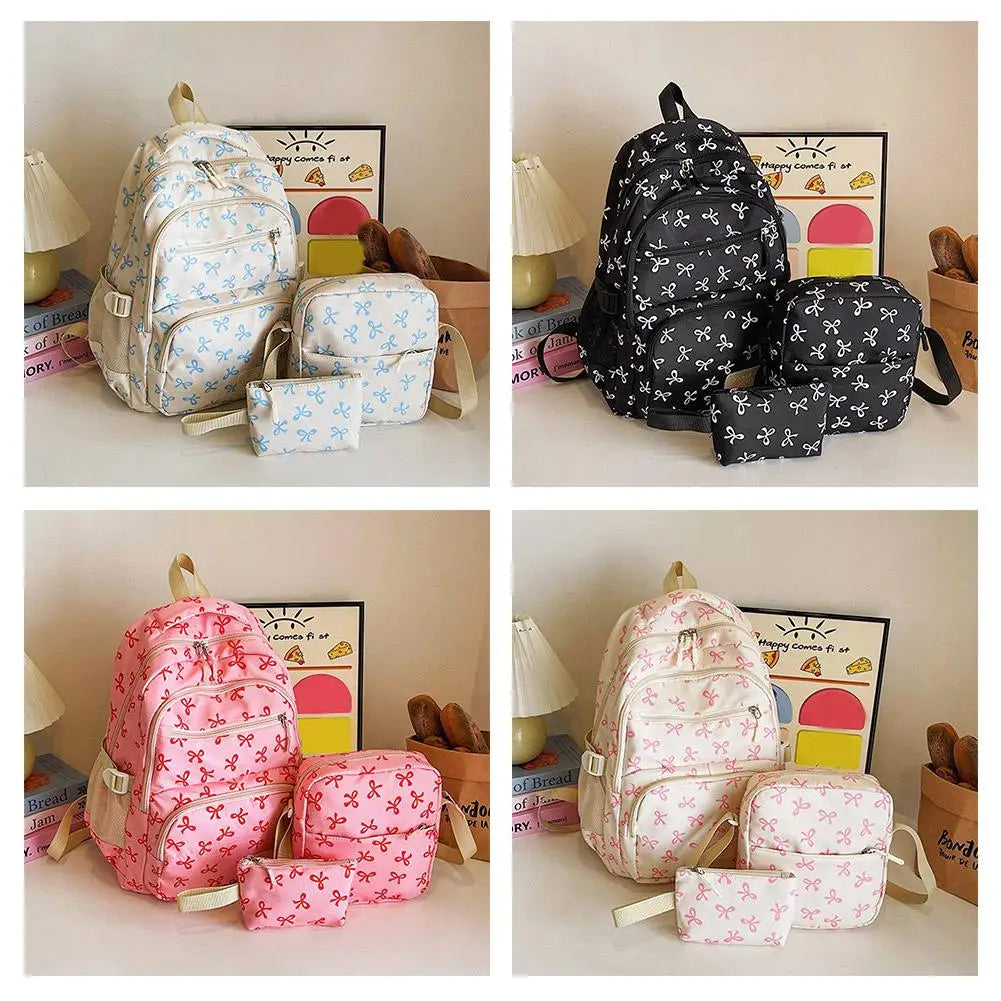 Conjunto de mochila de 3 uds., mochila con lazo de gran capacidad, bolso escolar de nailon con estampado de lazo, mochila para estudiantes con correa ajustable