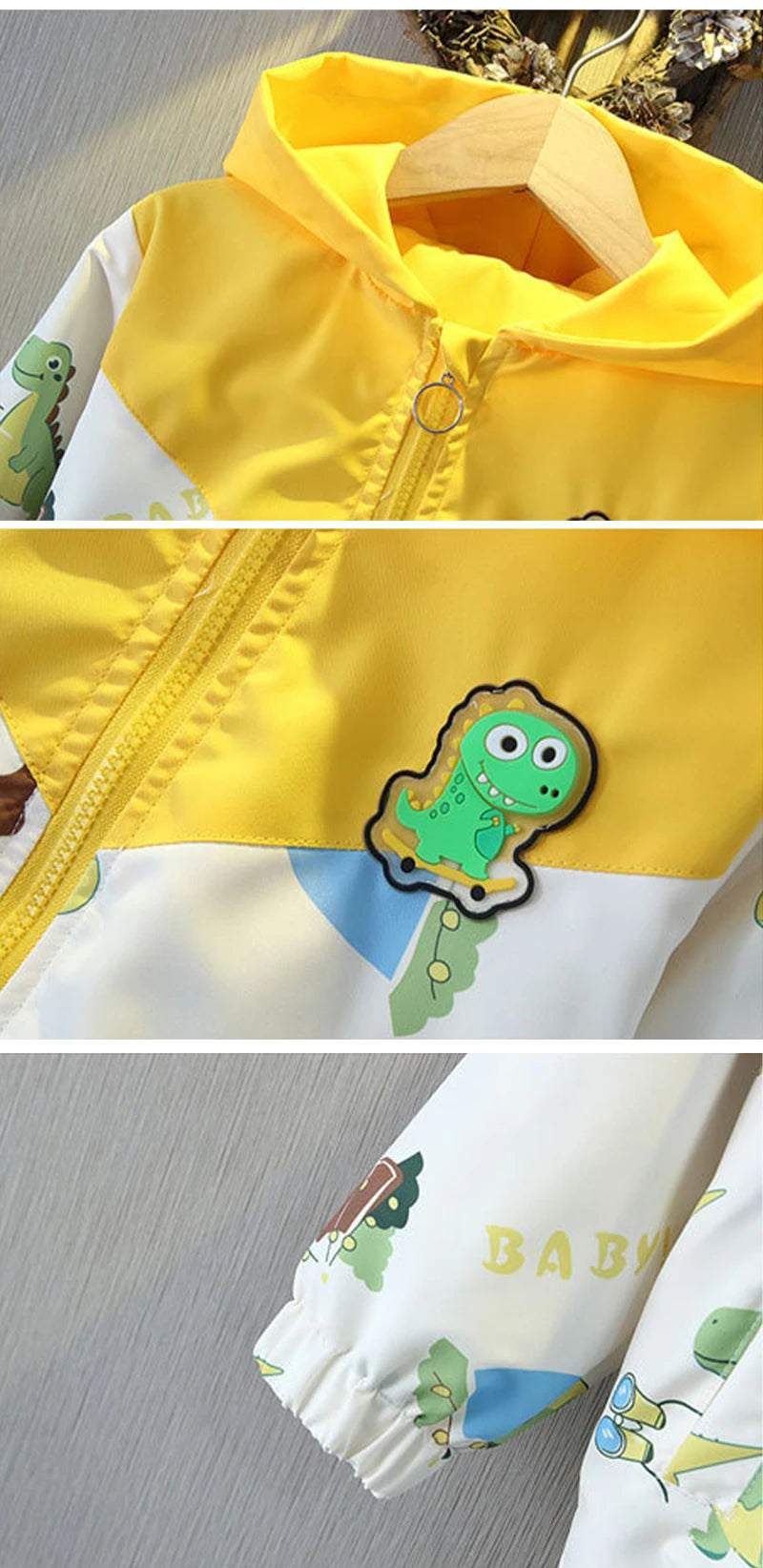 Chaqueta con capucha de dinosaurio de dibujos animados para niños pequeños, ropa de abrigo informal, rompevientos, abrigos para niños de 1 a 6 años, Primavera