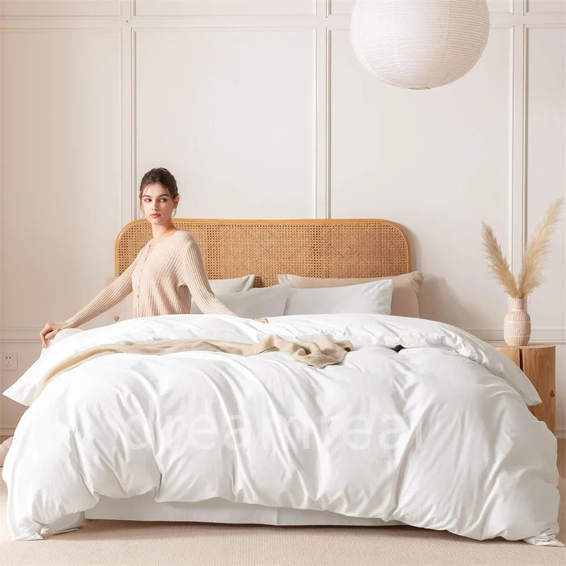 Juego de Ropa de Cama 100% Algodón, Juego de Sábanas de Algodón Lavado de Cuatro Piezas, Juego de Edredón, Funda de Edredón Doble para Parejas