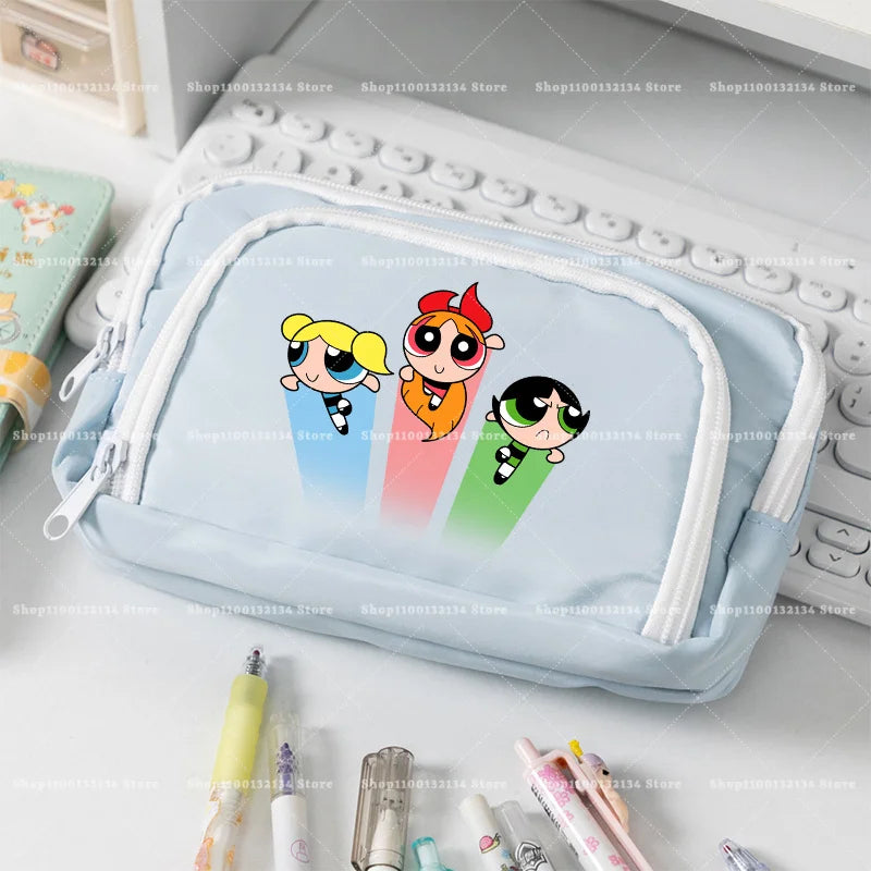 Estuche para lápices de las Chicas Superpoderosas, estuche para lápices con múltiples bolsillos, bolsa para lápices de gran capacidad para estudiantes, bolsa organizadora de papelería, regalo