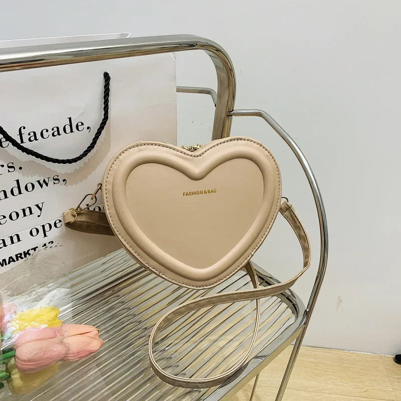 Bolsos cruzados con forma de corazón para mujer, bolso de hombro de cuero Pu sólido, bolsos casuales para mujer, bolsos de diseñador para mujer, nuevo