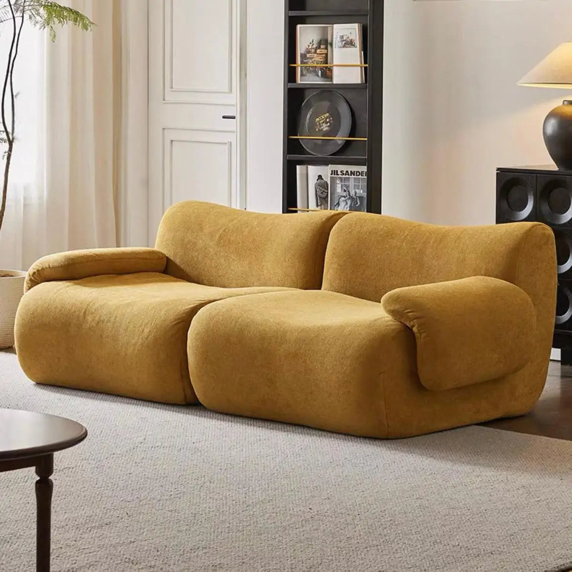Sofá modular comprimido al vacío, seccional de tela Wabi-Sabi Sherpa con espuma muy elástica, estilo crema de mediados de siglo, ahorro de espacio
