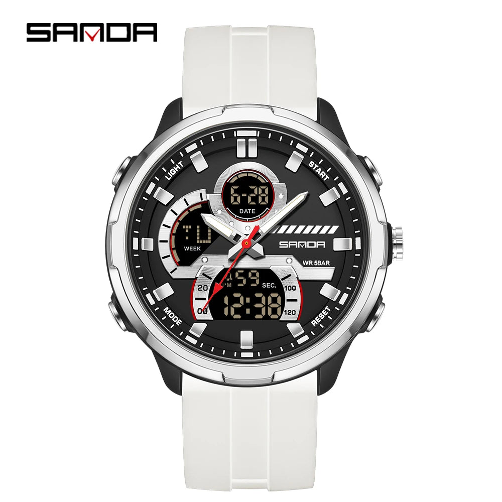 Reloj electrónico de cuarzo SNADA para hombre con pantalla Dual deportivo multifuncional LED resistente al agua reloj electrónico de cuarzo para hombre 9077
