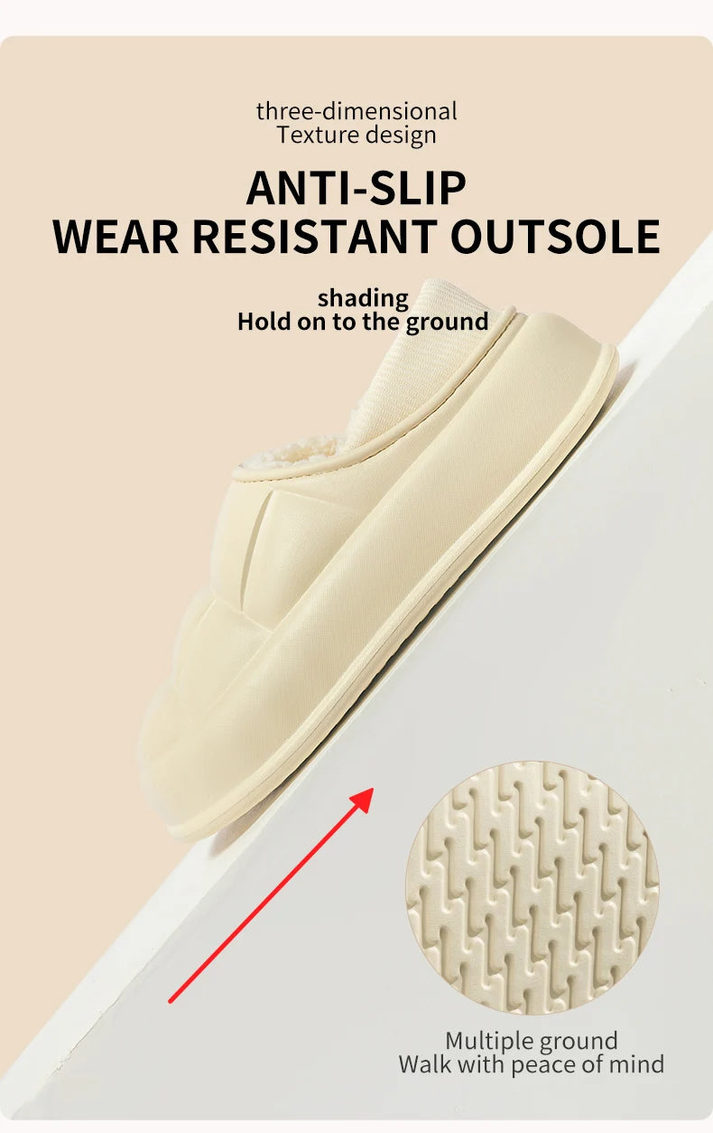 Pantuflas Impermeables de Invierno para Mujer y Hombre, Suela Gruesa de 4 cm, Cálidas y Afelpadas, Zapatos de Interior Antideslizantes, Forradas de Piel, Zuecos Suaves y Acolchados