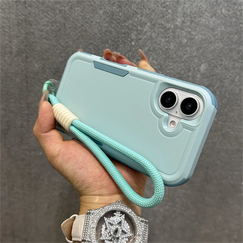 Armadura de parachoques híbrida de lujo, pulsera, correa para muñeca, cordón, funda de teléfono para iPhone 17 16 11 12 13 14 15 Pro Max XR, funda a prueba de golpes