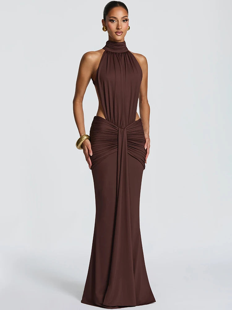 Vestido Largo Sexy sin Espalda con Cuello Alto Mozision, Vestido de Noche Elegante para Mujer, sin Mangas, con Hombros Descubiertos, Ajustado, para Fiesta, Club