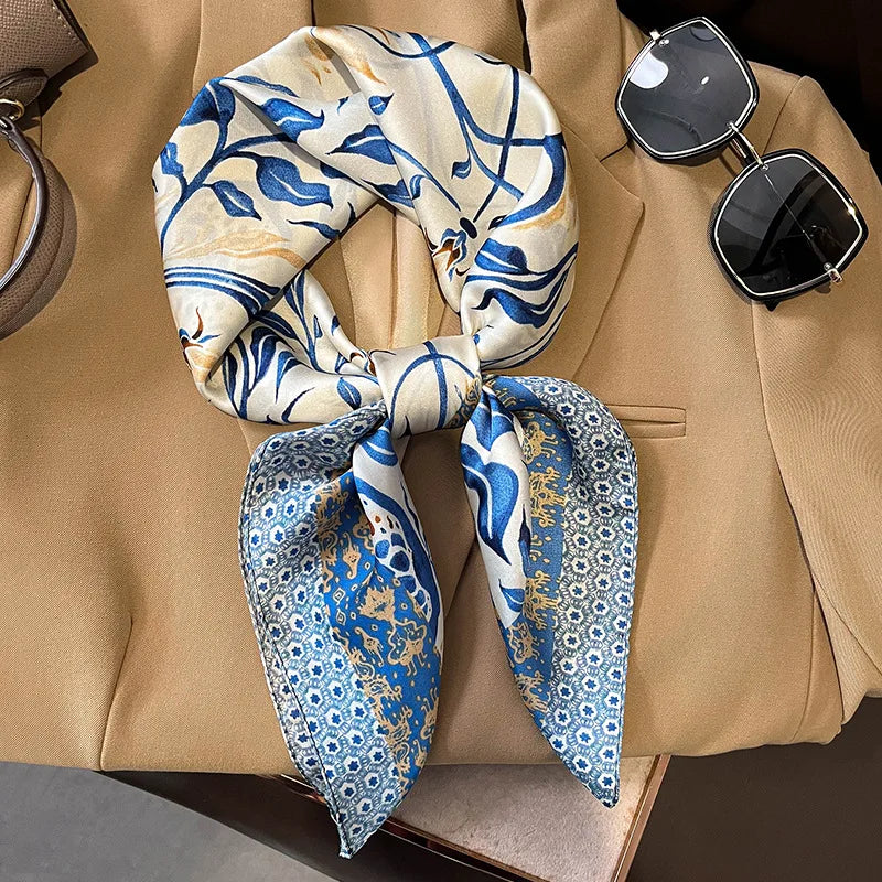 Bufanda cuadrada de seda a cuadros para mujer, banda de satén para el pelo, suave para el trabajo, Hijab, Foulard para la cabeza, 2021