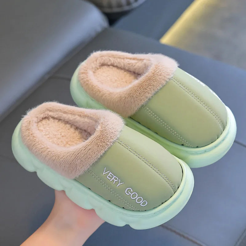 Zapatillas antideslizantes impermeables para niños, zapatos de casa de felpa cálidos para invierno para niños y niñas, uso doméstico en interiores y exteriores