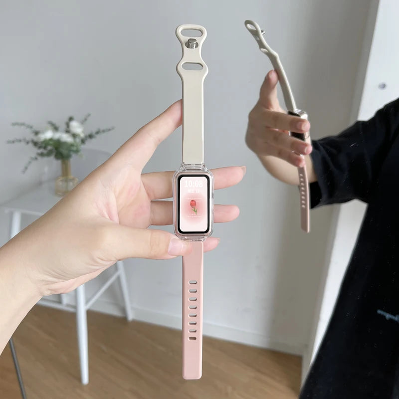 Funda transparente + correa para Huawei Band 10/9/8, accesorios, pulsera deportiva de silicona, correa para Huawei Band 10 9 NFC/8 NFC