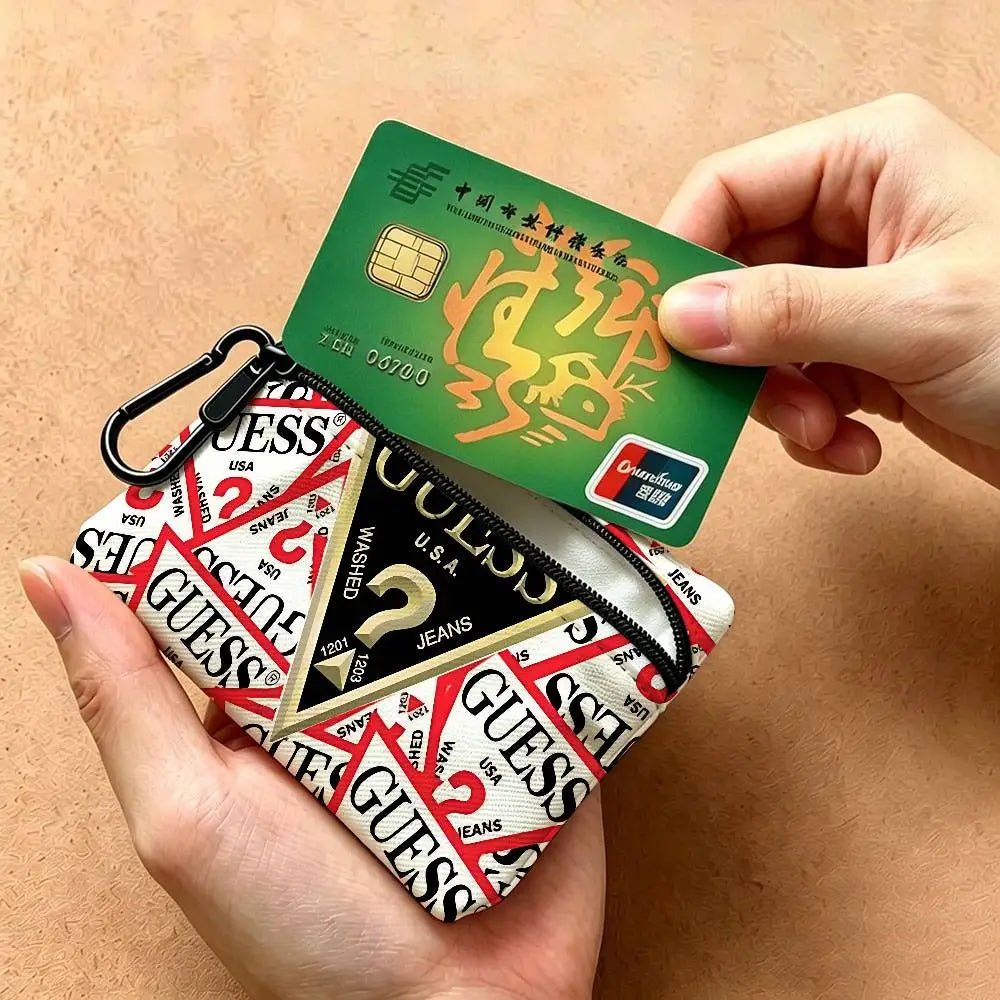 Monedero con cremallera de tela Oxford blanca con logotipo de G-Guess-s, bolsa ligera para colgar llaves, tarjetero para uso diario