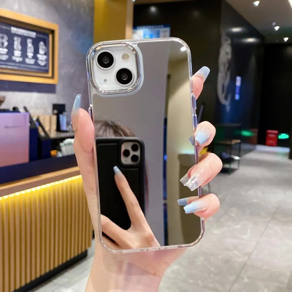 Funda de teléfono con espejo de maquillaje acrílico de lujo para iPhone 16 15 14 13 12 11 Pro Max Mini XS X XR 7 8 Plus SE cubierta chapada a prueba de golpes
