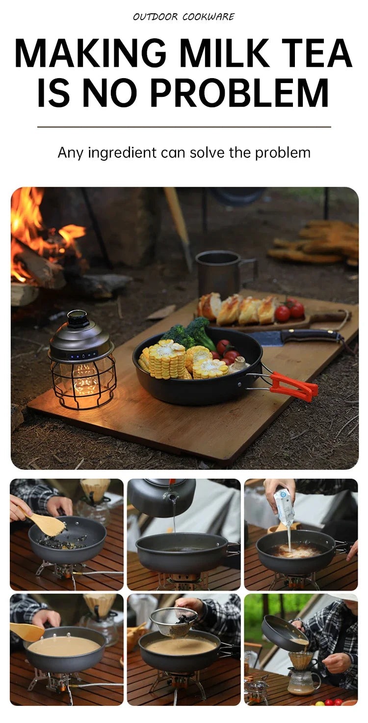 Juego de Cocina para Acampar, Juego de Utensilios de Cocina para Exteriores, Utensilios de Cocina Portátiles de Aluminio, Ollas, Tazones, Hervidores, Equipo para Picnic y Senderismo