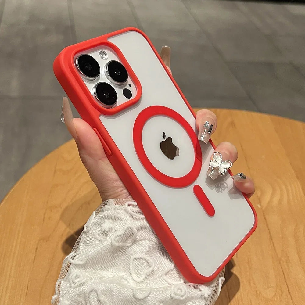 Funda de teléfono con carga magnética de titanio Natural mate para iPhone 16 15 14 13 12 11 Pro Max Plus Mini magsafe cubierta dura a prueba de golpes