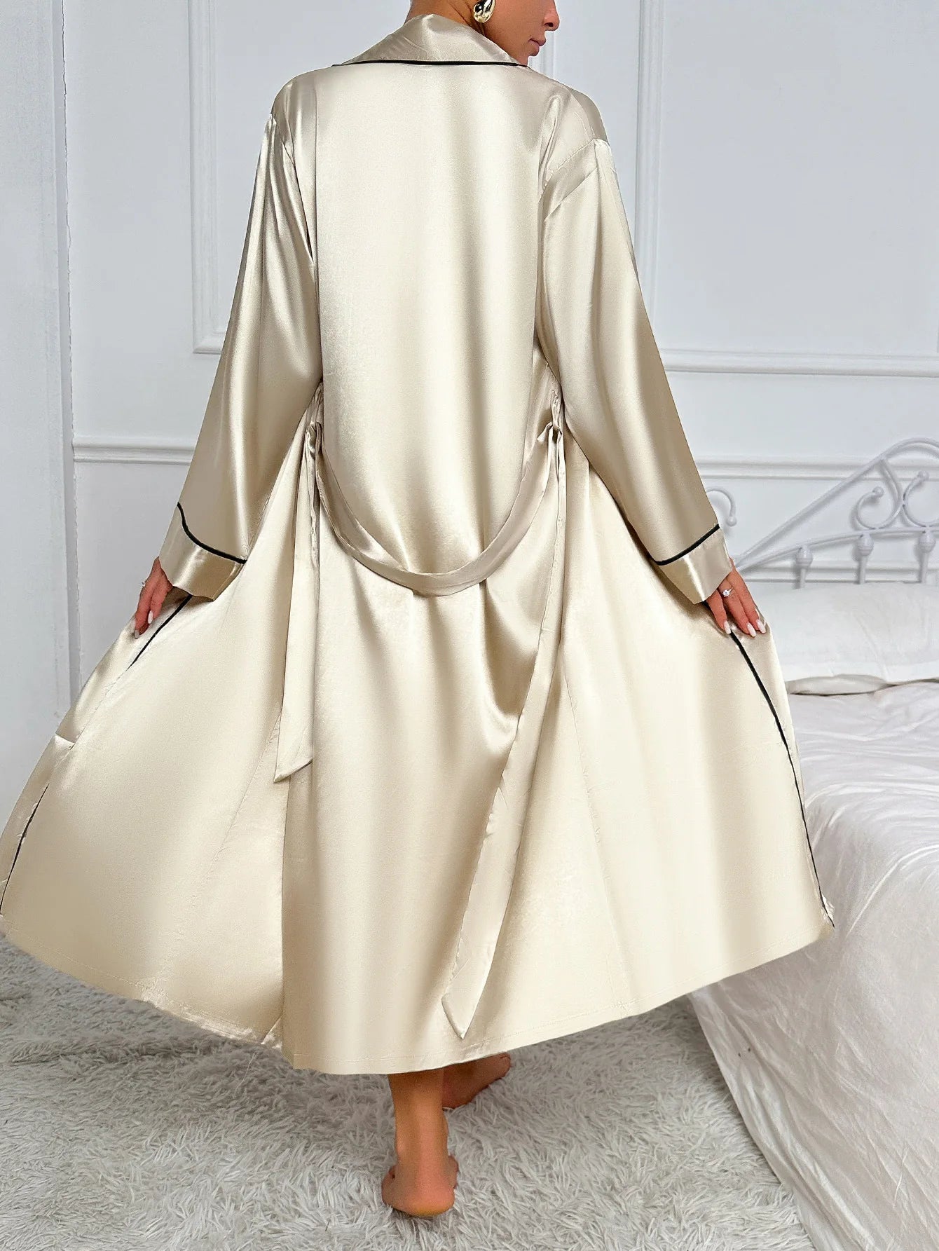 Conjunto de bata larga Sexy para mujer, camisón Chemise, ropa de dormir de satén de seda para verano, vestido para casa, ropa de dormir, ropa de salón holgada, lencería