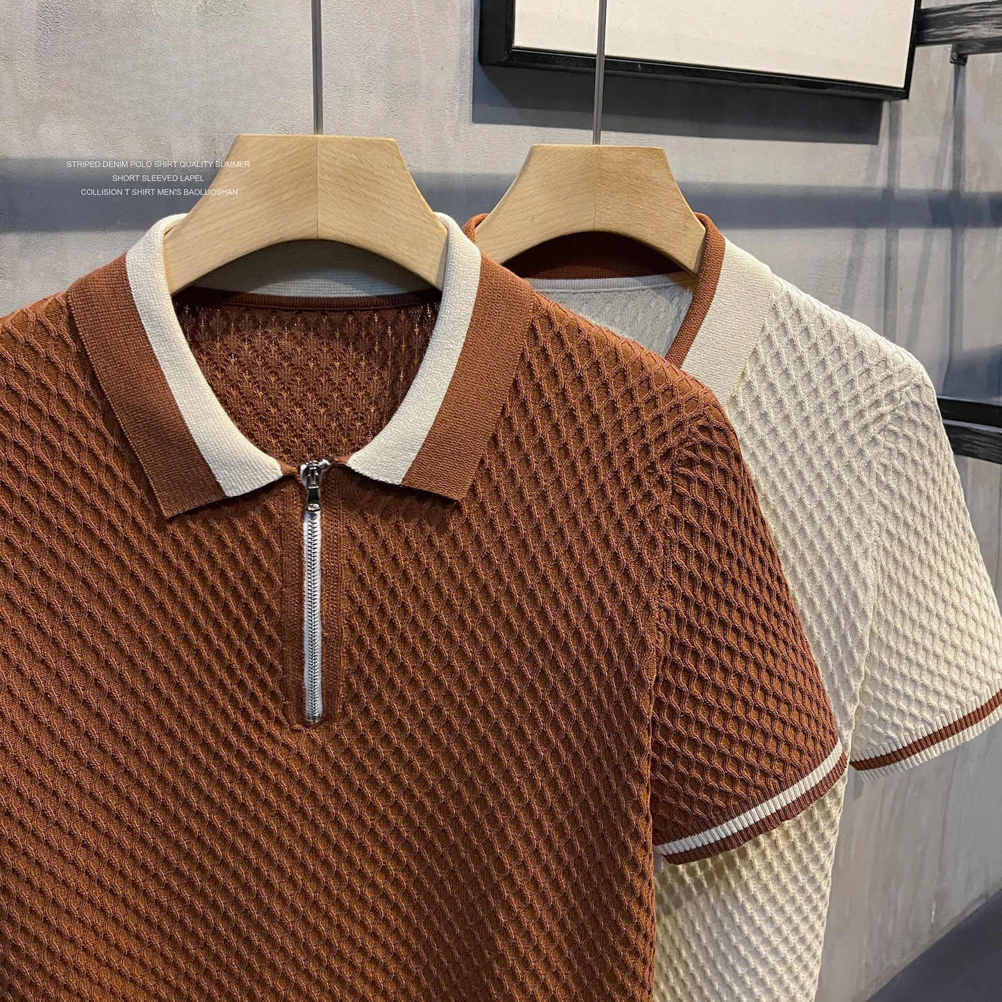 Camisa Polo de Punto Jacquard con Cuello en V para Hombre, Estilo Casual, Color Sólido, Manga Corta, Transpirable, Ropa de Lujo B24, 2026