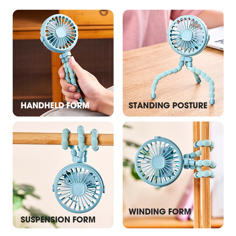 Ventilador Portátil para Cochecito de Bebé HOMEFISH, Ventilador Mini Oscilante con Clip, Funciona con Batería USB, con Trípode Flexible para Cochecito y Asiento de Auto