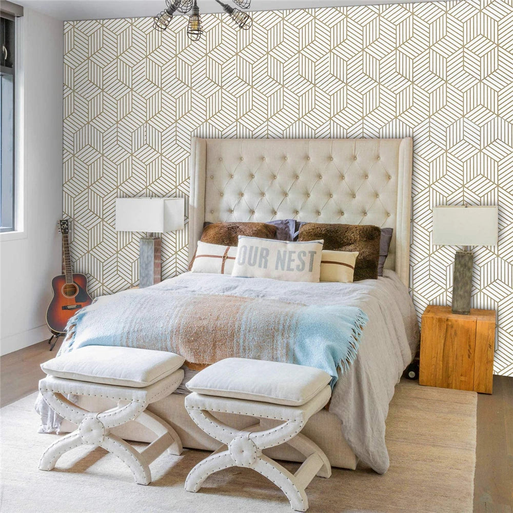 Papel tapiz hexagonal geométrico, papel tapiz autoadhesivo extraíble, papel de vinilo para decoración del hogar y dormitorio