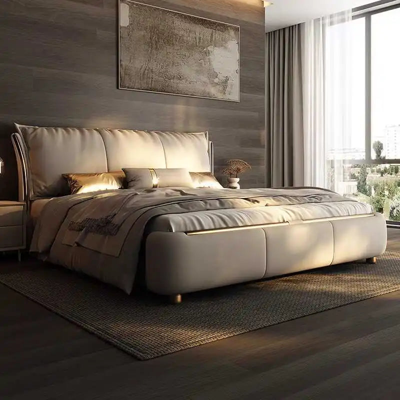 Marco De cama moderno De princesa Beige, marcos De Cama doble De diseño impermeables para dormitorio, Camas De Dormitorio De tamaño completo, muebles para el hogar