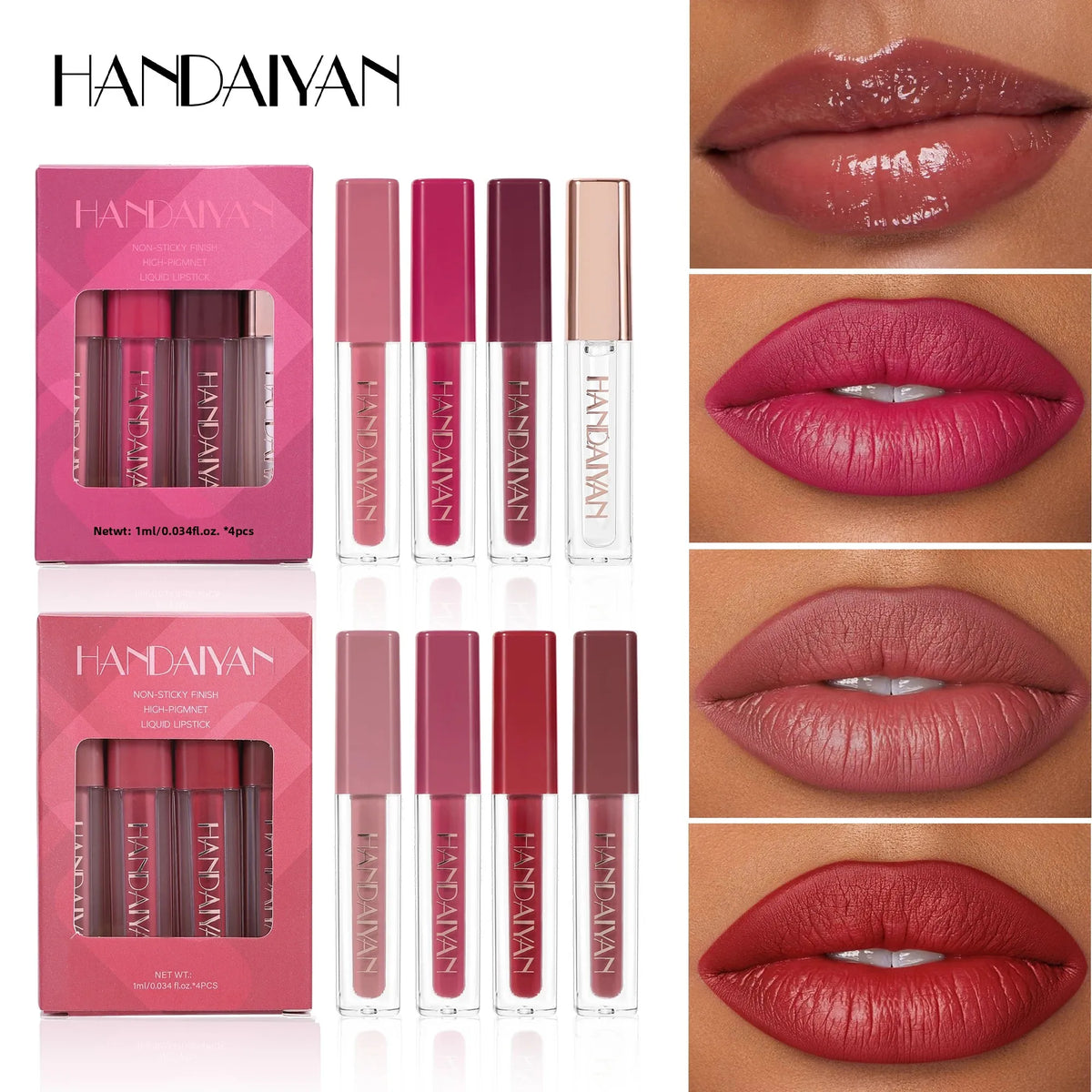 Juego de 4 Uds de brillo de labios de terciopelo, Kit de lápiz labial líquido, Color fácil, tinte de labios resistente al agua de larga duración, aceite, maquillaje antiadherente, juego de esmalte de labios