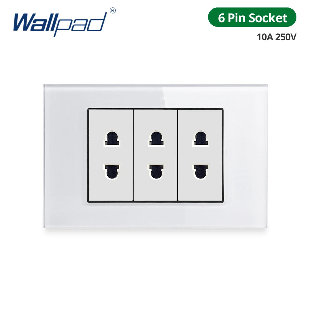 Wallpad Panel de vidrio templado blanco interruptor de luz de pared UE Reino Unido italiano Chile enchufe botón basculante 118*75mm 16A AC110-250V
