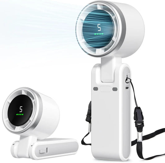 Mini Ventilador de Mano de Alta Velocidad, Carga USB, Pantalla Digital, Portátil, Plegable, para Escritorio, Camping, Ventilador Turbo Potente