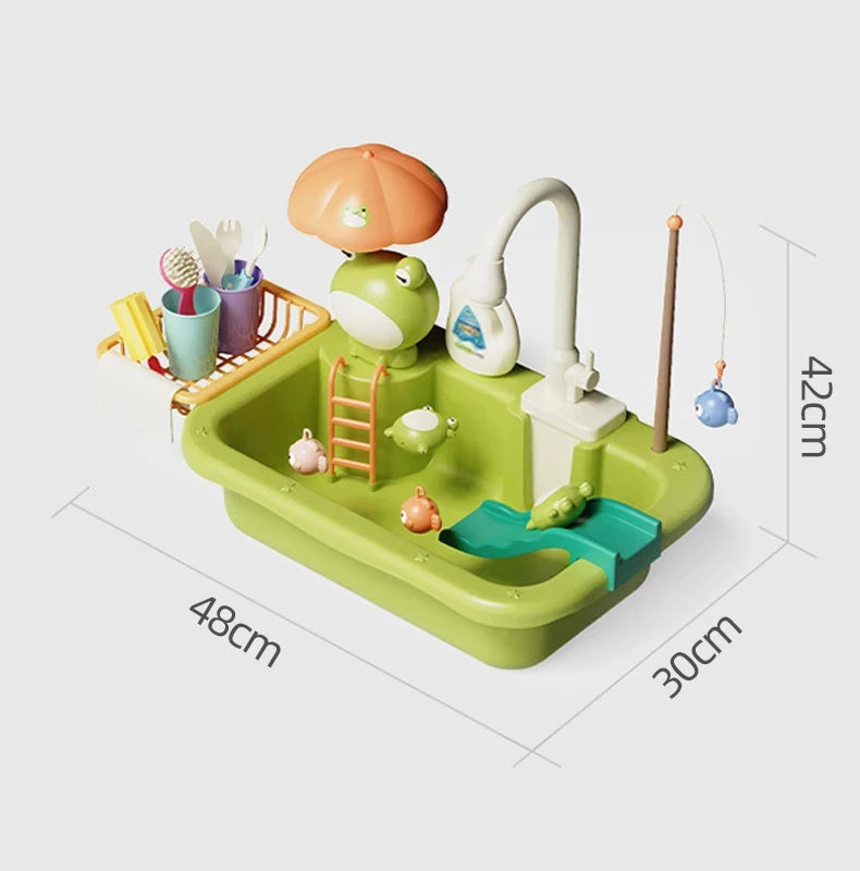 Juguetes de Cocina Eléctrica para Niños y Niñas, Grifo Simulado, Lavavajillas, Juego de Imitación de Cocina, Comida, Verduras, Juego de Roles, Regalos para Niños