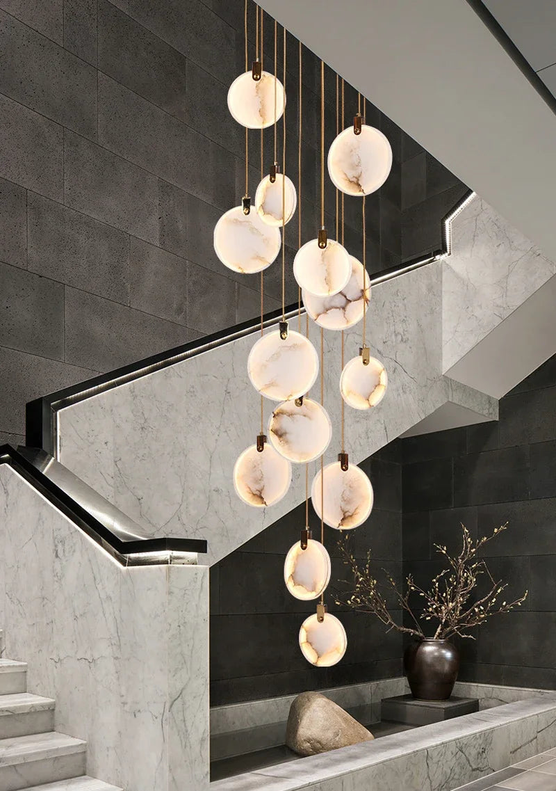 Luces colgantes largas modernas, lámpara colgante de cristal de mármol para escalera de lujo, decoración para sala de estar, accesorio de iluminación Led de piedra para Villa