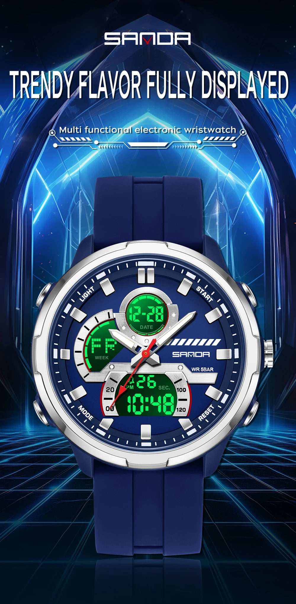 Reloj electrónico de cuarzo SNADA para hombre con pantalla Dual deportivo multifuncional LED resistente al agua reloj electrónico de cuarzo para hombre 9077