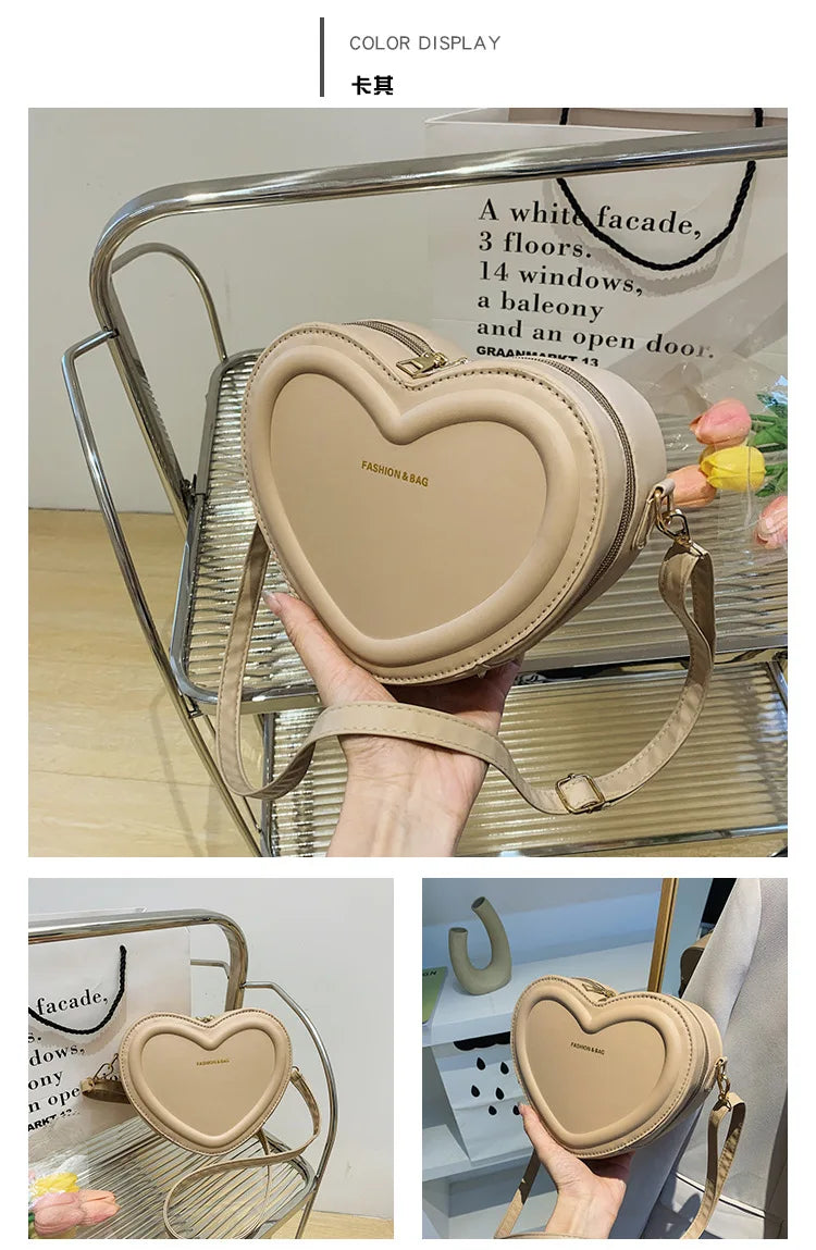 Bolsos cruzados con forma de corazón para mujer, bolso de hombro de cuero Pu sólido, bolsos casuales para mujer, bolsos de diseñador para mujer, nuevo