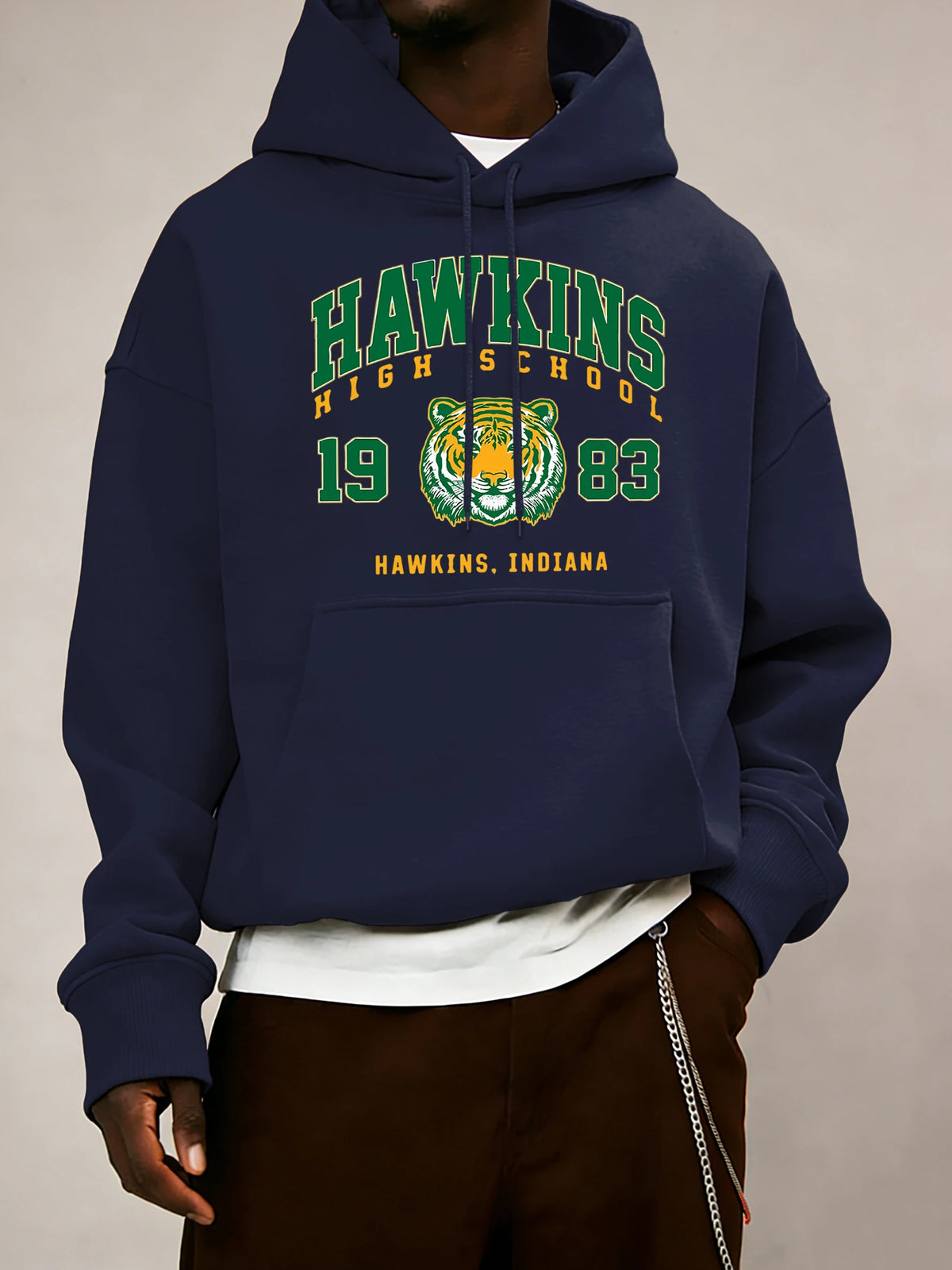 Hawkins High School 1983 estampado hombres Sudadera con capucha otoño bolsillo ropa deportiva suelta polar jersey 14 colores Unisex Simple manga larga
