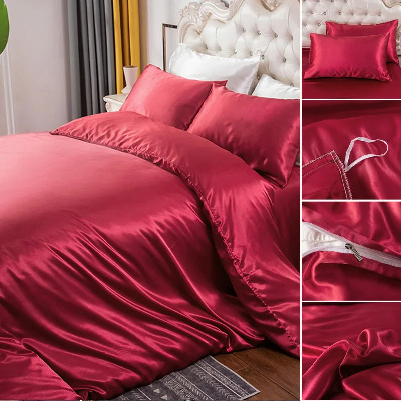 Juego de funda nórdica de cama, funda de edredón con textura suave y sedosa con bridas de esquina y cierre de cremallera, funda de almohada tipo sobre