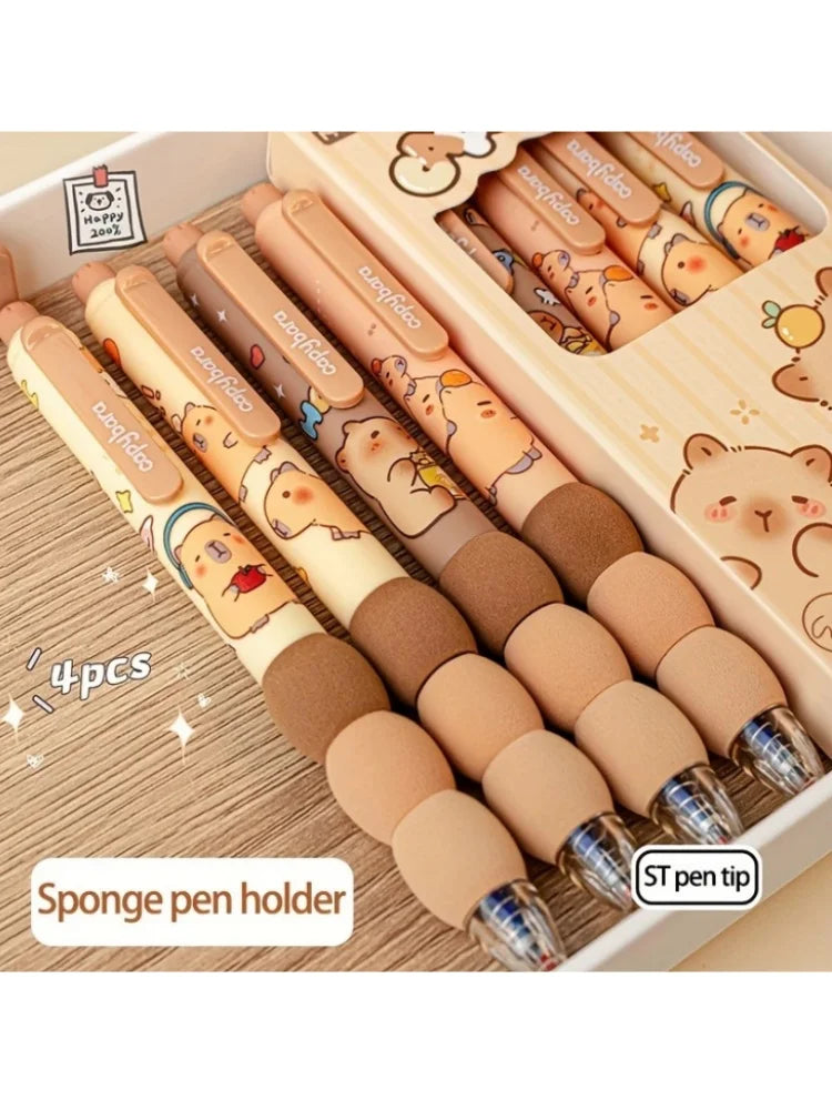 Juego de 4 bolígrafos de gel borrables con temática de capibara, punta de 0,5 mm, barril de agarre suave, opción de regalo perfecta, suministros para oficina y escuela