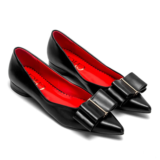 CHCH Zapatos planos para mujer Nuevos zapatos de negocios con lazo puntiagudo negro Zapatos cómodos para ir al trabajo para mujer