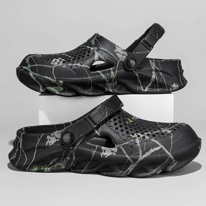 Zapatillas de verano para hombre, zuecos de suela gruesa, sandalias, chanclas transpirables huecas, zapatos, zapatillas de playa a la moda