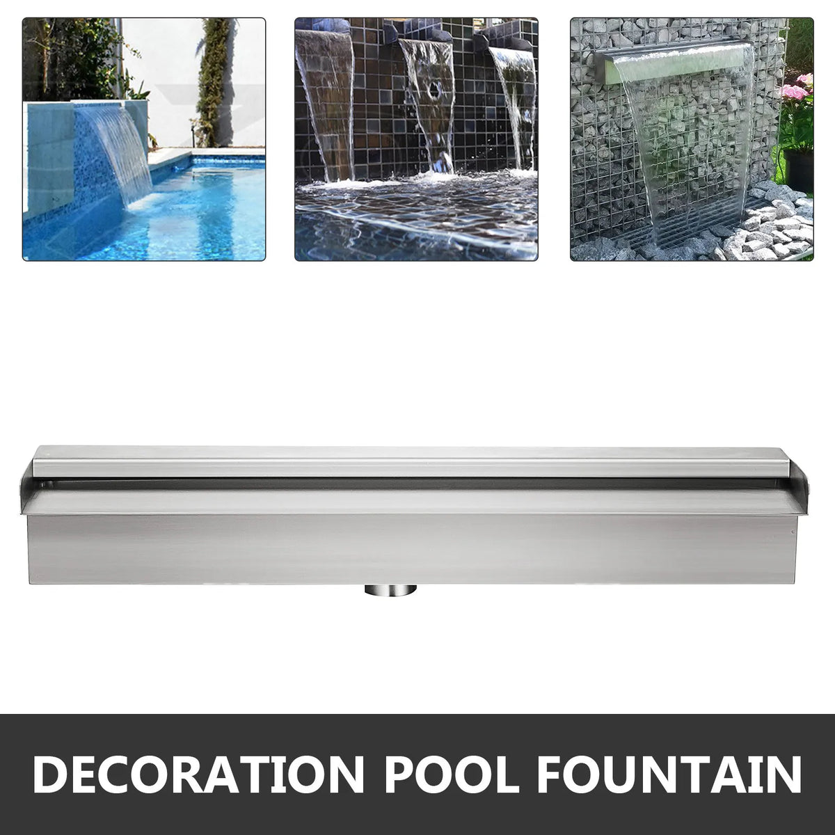 SucceBuy-fuente de piscina en cascada, conector de tubo de acero inoxidable, para jardín, estanque al aire libre, fuente de piscina Rectangular