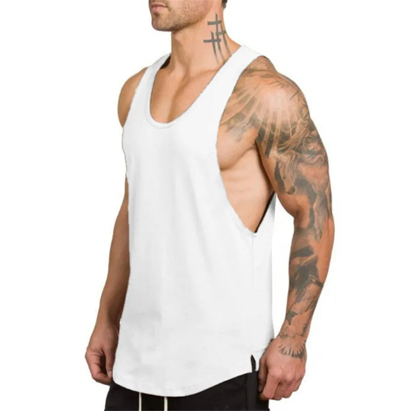 Camiseta sin Mangas de Algodón para Hombre, Cuello Cuadrado, para Gimnasio, Ejercicio, Transpirable, Cómoda, Informal, Deportiva, para Verano