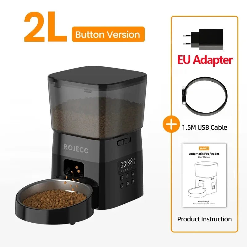 ROJECO-comedero automático para mascotas, versión con botón, dispensador automático de comida para gatos, accesorios, Control inteligente, alimentador para mascotas para gatos, comida seca para perros
