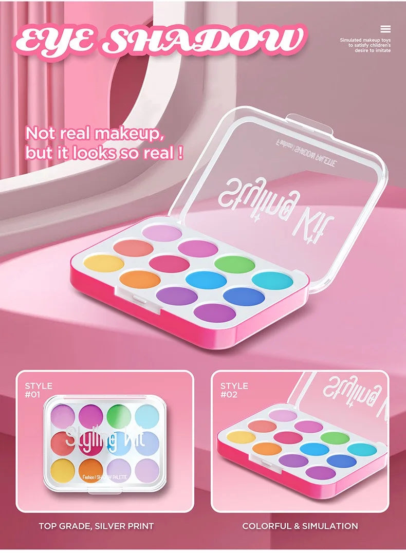 Set de Maquillaje de Juguete para Niñas: Manicura Falsa, Color de Labios, Sombra de Ojos, Cosméticos y Juguetes con Temática de Princesa (No se pueden lavar)
