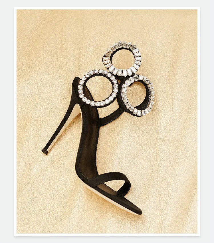 Sandalias Romanas de Verano 2026 con Tacón de Aguja y Pedrería, Diseño Exclusivo para Mujer, con Hebilla de Una Línea y Punta Abierta