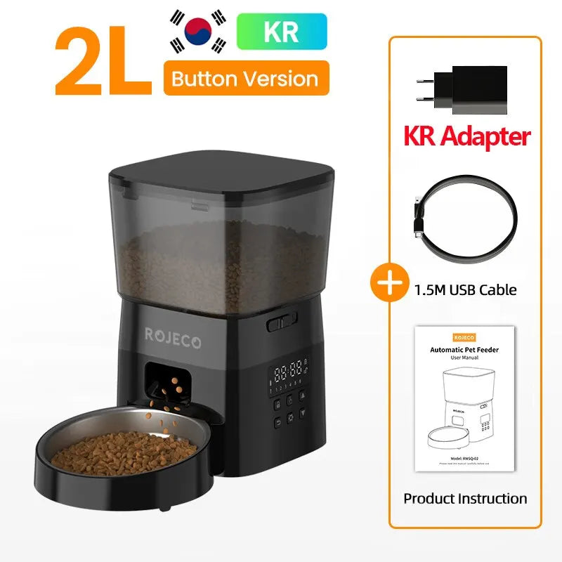 ROJECO-comedero automático para mascotas, versión con botón, dispensador automático de comida para gatos, accesorios, Control inteligente, alimentador para mascotas para gatos, comida seca para perros