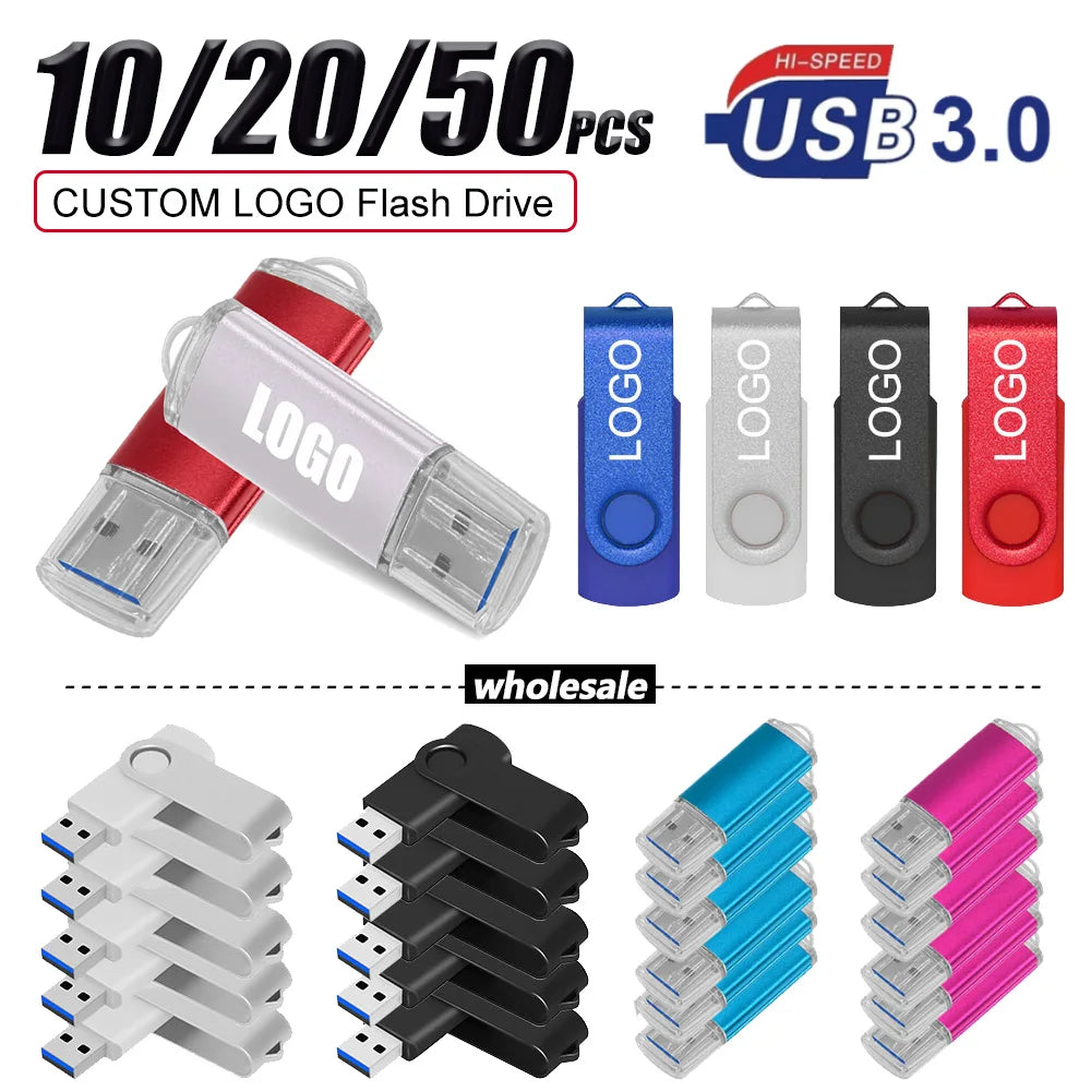 10/20/50 unids/lote unidad Flash USB 3,0 nueva unidad de bolígrafo giratoria 8GB16GB32GB64GB logotipo personalizado gratis memoria Stick regalo de negocios creativo