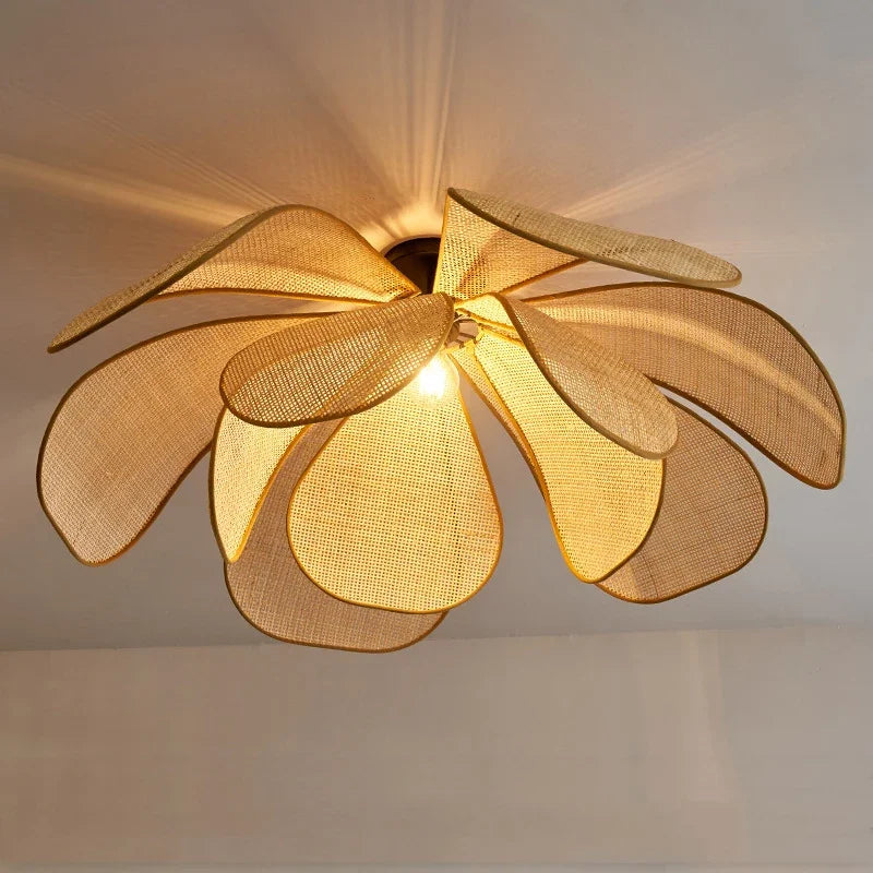 Lámparas de techo, lámpara colgante de ratán con forma de flor, lámpara colgante de ratán tejido para sala de estar, comedor, casa de huéspedes, decoración del hogar