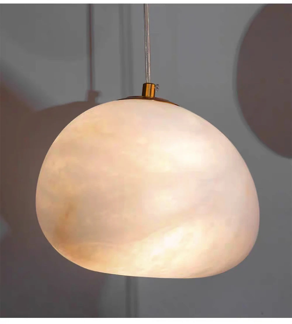 Iluminación colgante de piedra de mármol de alabastro de diseño moderno de alta gama, lámpara de decoración de escalera de isla de cocina española, lámpara de techo LED