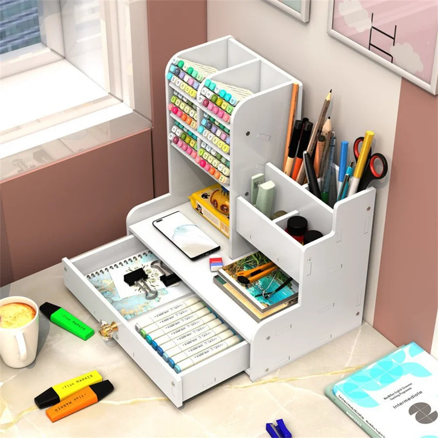 Soporte para bolígrafos de gran capacidad, ahorro de espacio, almacenamiento de suministros de oficina, caja de papelería, suministros escolares para estudiantes, almacenamiento para uso en dormitorio