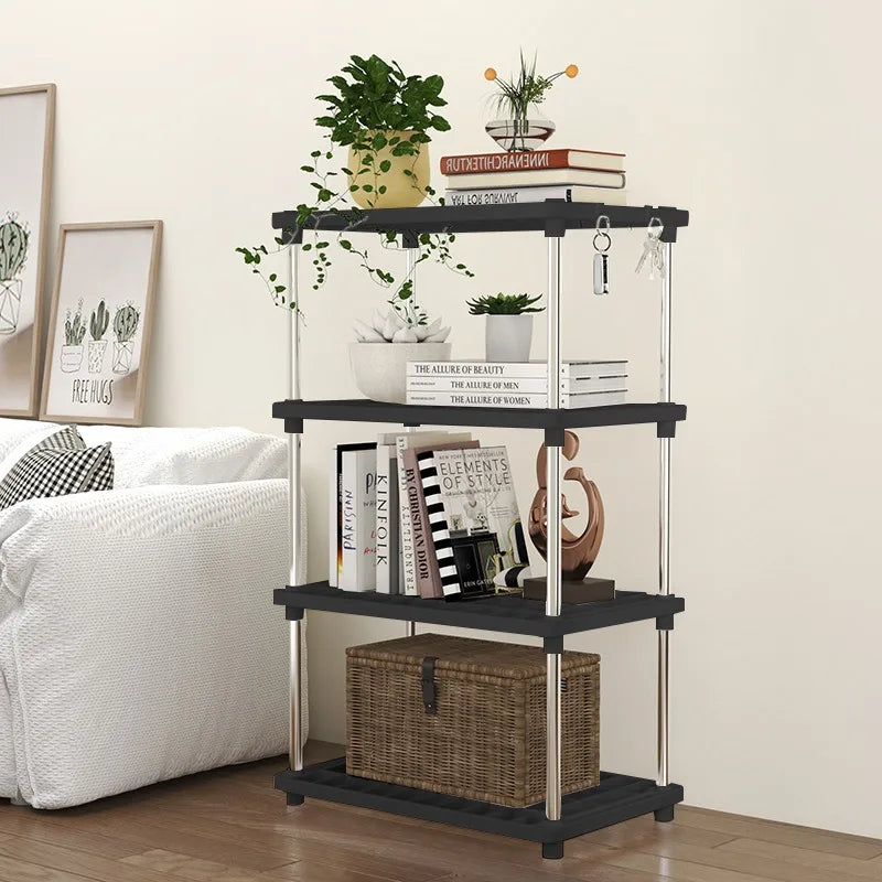Estante organizador independiente de 4 niveles cuadrado y multicapa, ideal para cocina, baño, aperitivos y objetos diversos.