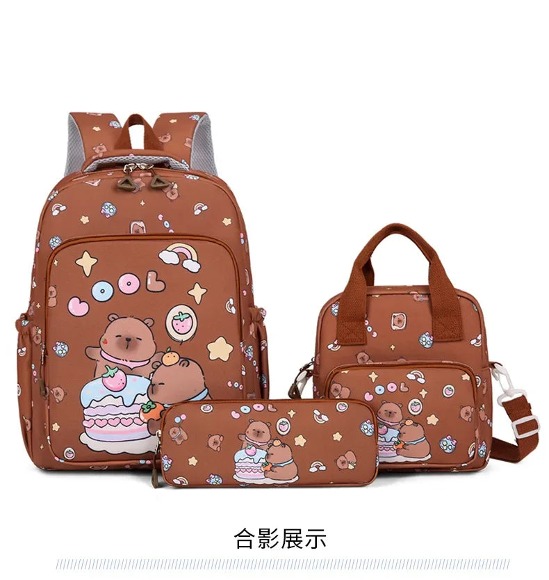 Mochila colorida Capybara 3 unids/set para mujer, mochilas escolares informales con bolsa de almuerzo, mochila para chica, niño, estudiante y adolescente