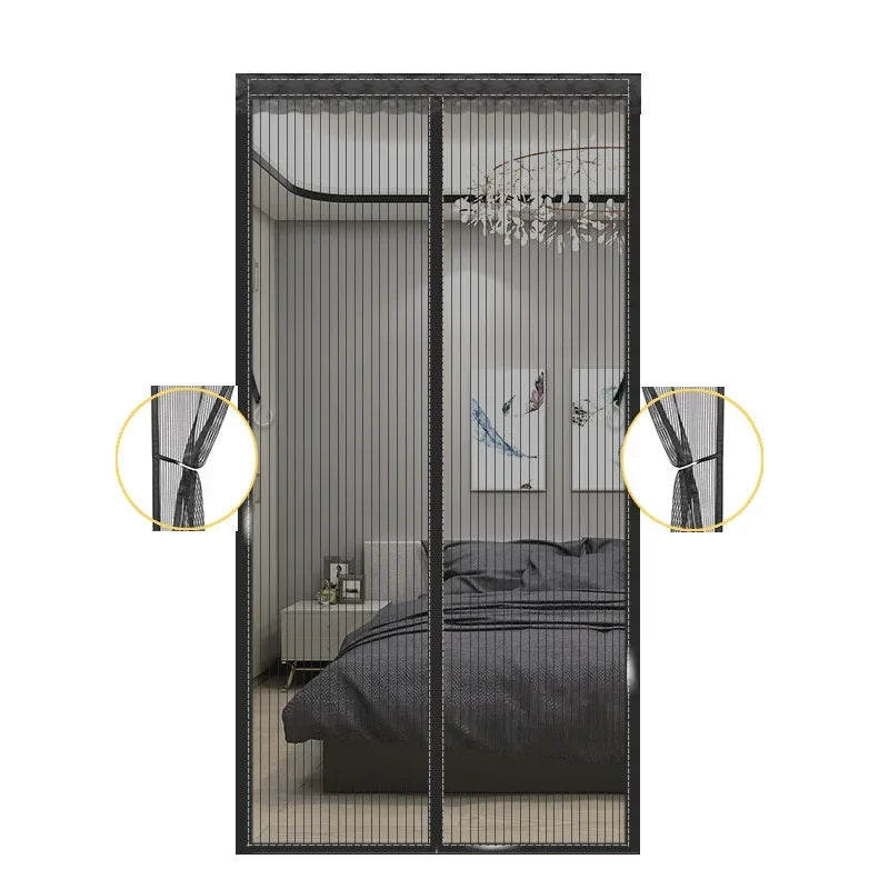 Cortina de malla para puerta con pantalla magnética de alta resistencia, mosquitera, partición manos libres, cortina de puerta a rayas silenciosa, ventilación para dormitorio