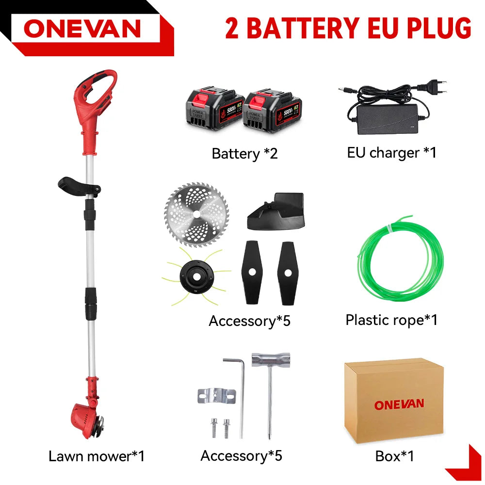Cortadora de Césped Eléctrica ONEVAN de 10 Pulgadas y 4000W sin Escobillas, 36000 RPM, Recortadora de Césped, Herramientas de Jardín Ajustables para Baterías Makita de 18V